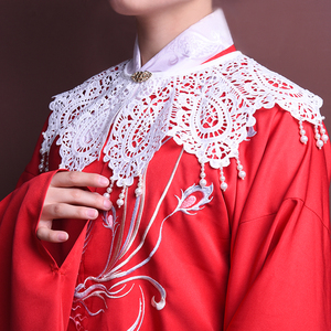 汉服云肩珍珠蕾丝披肩流苏明制配饰少女古风饰品子母扣镂空假领子