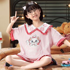 儿童睡衣夏季纯棉短袖套装薄款女孩可爱公主风半袖12岁女童家居服