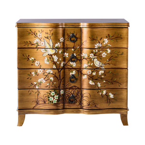 新古典实木家具手工描花边柜复古金色4抽屉玄关斗柜新古典欧式