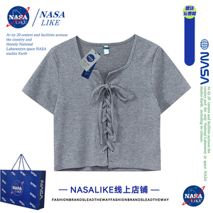 NASA~正肩设计感小心机修身短款T恤女夏季高腰甜辣妹绑带短袖上衣