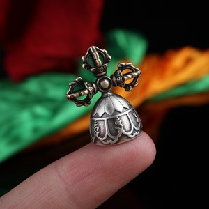 s925纯银六字真言金刚铃挂坠复古纯银项链保平安男生时尚吊坠配饰