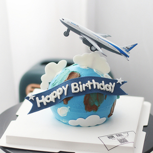 塑料合金蓝色飞机模型战斗机桌面球形蛋糕装饰摆件 字母模具 云朵