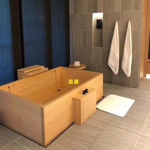 日本桧木浴缸嵌入式美容院泡澡木桶浴缸方形木质浴桶洗澡桶泡澡桶