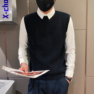 男士圆领马甲针织背心潮流简约休闲百搭衬衫搭配坎肩秋冬无袖毛衣
