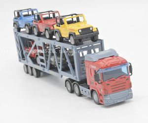 1:64合金汽车模型儿童玩具 回力拖车货柜仿斯堪尼亚卡车运输轿车