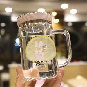 韩版可爱少女玻璃杯办公室带茶隔过滤网手柄杯学生养生泡茶杯子女