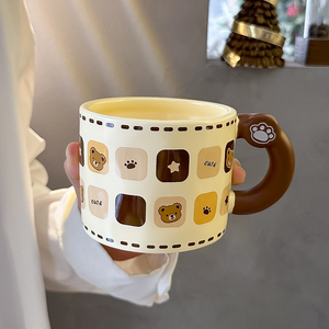 奶fufu陶瓷杯子可爱马克杯带盖家用办公室情侣水杯小众燕麦咖啡杯