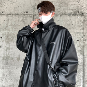 江浙沪高街外套男秋冬ins痞帅高级感炸街男装美式复古pu皮衣夹克