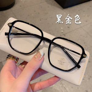 黑金多边形框超轻近视眼镜女可配有度数韩版潮大脸显瘦素颜男睛架