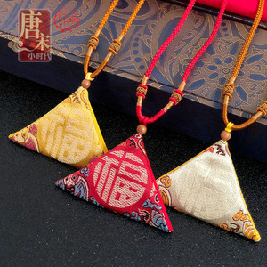 手工红黄三角形护身平安符袋锦囊袋福袋饰品保护小荷包袋胎毛袋子