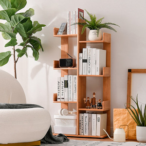 实木书架落地置物架创意树形客厅绘本架家用学生收纳简易儿童书柜