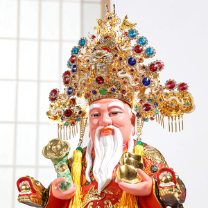 土地公木雕神像家用供奉土地福德正神地主财神老爷摆件神像帽子
