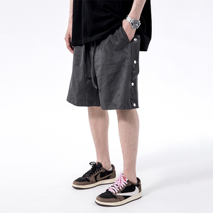 烦恼的octopus 夏季新款麂皮排扣短裤男高街fog风宽松休闲五分裤