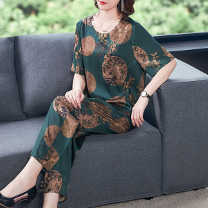 阔太太贵夫人真丝套装大码女装妈妈夏装高端洋气高贵香云纱两件套