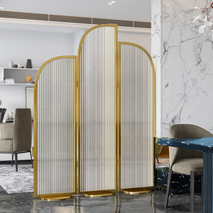 北欧长虹钢化玻璃屏风可折叠移动落地免打孔餐厅客厅房间铁艺隔断