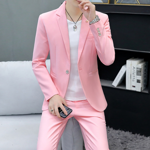 2022春秋新款粉色西服套装男纯色西装男士休闲小西服韩版修身外套