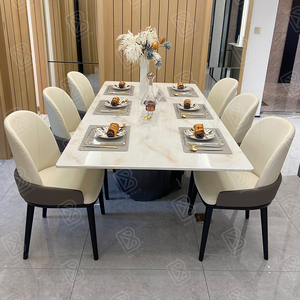意式轻奢大理石餐桌椅组合宾利简约饭桌样板间一桌六椅不锈钢底座