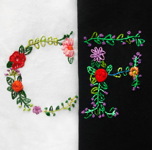 diy姓氏字母刺绣情侣装t恤花草手工自绣短袖送材料包夏季定制半袖