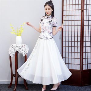 中国风旗袍年轻款少女唐装上衣时尚两件套裙装夏季小香风套装裙子