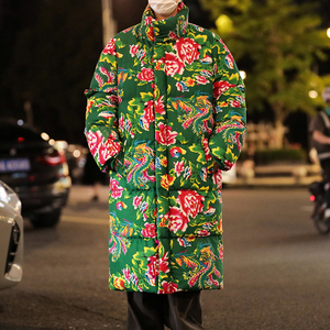 东北大花棉袄中长款羽绒棉服男士冬季外套中国风复古加厚保暖棉衣