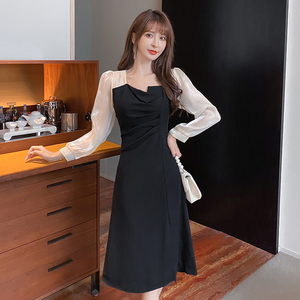 城市衣柜女装正品韩序2022新款长袖开叉温柔仙女裙连衣裙