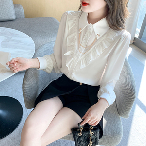 紫涵旗舰店官方女装粒u韩国女装春装新款百搭泡泡袖长袖衬衫雪纺
