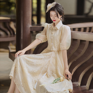 2021年轻款复古民国风小洋装蚀骨旗袍改良版连衣裙少女长款夏日常