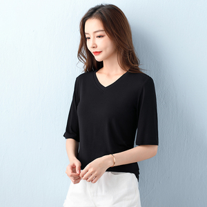 v领t恤女5分袖