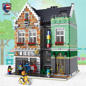 雷尔兼容樂高街景城市单车店拼装益智高难度小颗粒积木玩具10004