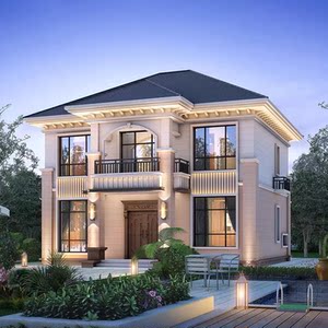 简欧风格三开间二层别墅设计图纸小面积农村自建房带大客厅