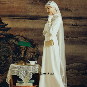 复古民国风头纱蕾丝包头帽纱新娘婚纱照搭配中长款头饰白色头饰品