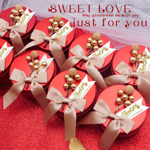 喜糖盒子马口铁盒创意圆形红色欧式礼品盒伴手礼糖果包装盒伴手礼