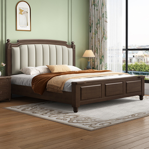 简美风美式实木床1.8米双人床现代简约白色奶油风软包婚床高箱床