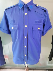 新款夏季短袖夹克衬衣男女天空蓝薄款透气纯棉工装半袖工作服衬衫