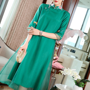 唐装女裙子夏中长款