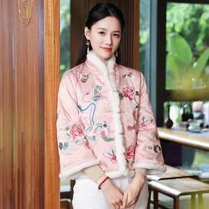 冬季新款唐装棉袄女装中国风复古棉服长袖刺绣旗袍式上衣国潮棉服