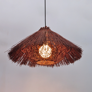东南亚灯具仿古客厅藤编复古草帽吊灯酒店餐厅创意个性帽子斗笠灯