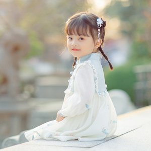 西子问女童汉服儿童唐装中国风童装宝宝襦裙小女孩古风连衣裙白泽