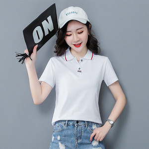 polo衫短袖t恤女2021夏季新款韩版宽松百搭纯棉有领上衣定制体恤