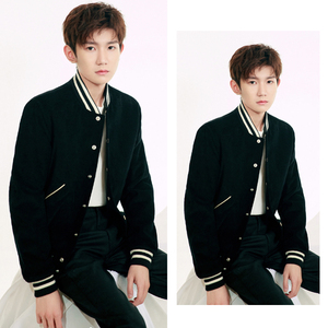 王源同款衣服秋冬新款韩版黑色棒球服情侣夹克女修身外套上衣潮男