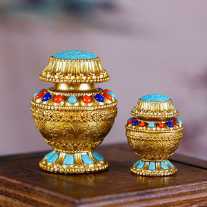 佛教用品莲花如意迷你宝瓶摩尼宝瓶摆件镶彩珠慧宝纯铜供佛宝瓶