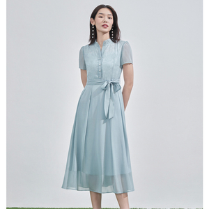 001人付款淘宝司歌进口闪光丝雪纺腰带修身气质连衣裙e