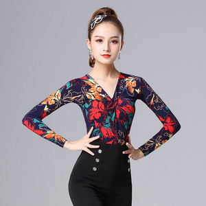 丹宝罗拉丁舞上衣长袖女成年国标舞练功服交谊舞服装广场舞蹈小衫