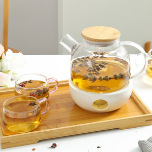 北欧耐热玻璃花茶壶蜡烛加热花草茶具水果茶壶套装下午茶透明茶壶