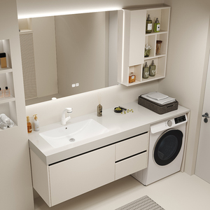 阳台洗衣机一体柜浴室柜组合岩板无缝陶瓷盆卫生间洗手台洗脸盆柜