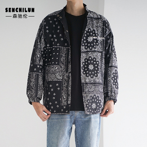 春季潮牌腰果花外套男女教练夹克宽松印花休闲民族风上衣两面穿薄