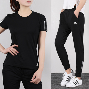 adidas阿迪达斯运动套装女2020夏季新款圆领休闲t恤跑步运动长裤