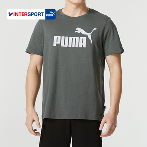 Puma彪马灰色运动T恤男2024夏季新款跑步训练上衣透气休闲棉短袖