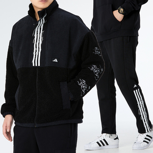 adidas阿迪达斯运动套装男2021春季新款保暖羊羔毛棉服休闲长裤潮