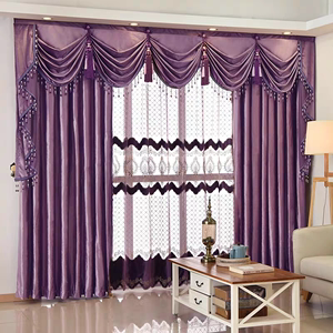 欧式高档轻奢加厚绒布紫色卧室客厅飘窗落地窗遮光窗帘成品定制
